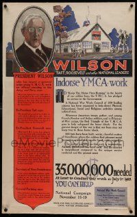 9g161 INDORSE YMCA WORK linen 24x38 WWI war poster 1917 art of President Wilson, who indorses them!