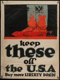 9g163 KEEP THESE OFF THE U.S.A. linen 30x40 WWI war poster 1917 Norton art of bloody German boots!