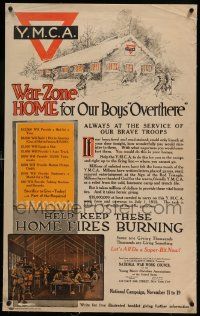 9g167 YMCA WAR-ZONE HOME FOR OUR BOYS OVERTHERE linen 24x38 WWI war poster 1917 John F. Butler art!