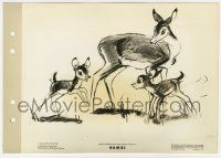 9h158 BAMBI 8x11 key book still '42 Disney classic, cartoon art of Bambi with Faline & his mother!