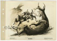 9h157 BAMBI 8x11 key book still '42 Disney classic, cartoon art of Bambi in buck fight with Ronno!