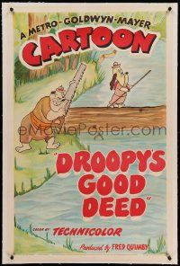 9h007 DROOPY'S GOOD DEED linen 1sh '51 Tex Avery, Droopy the Boy Scout is sabotaged by bad Spike!