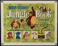 9h026 JUNGLE BOOK linen 1/2sh '67 Walt Disney cartoon classic, great image of all characters!