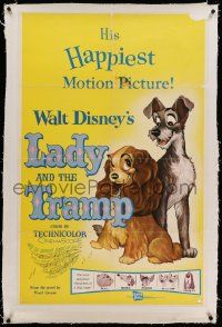 9h014 LADY & THE TRAMP linen 1sh R62 Disney classic cartoon, great images of the top dog cast!