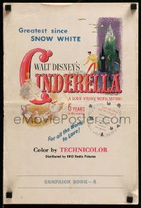 9h062 CINDERELLA pressbook '50 Disney classic fantasy cartoon for all the world to LOVE, rare!