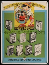 9h025 CHILDREN'S BOOK WEEK linen 22x30 special '39 Pinocchio & movie adaptations, great color art!