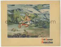9h036 PINOCCHIO 11x14 standee '40 Disney classic, his tail is tied to a rock underwater by fish!