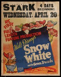 9h031 SNOW WHITE & THE SEVEN DWARFS jumbo WC '37 Disney's first cartoon feature in Technicolor!