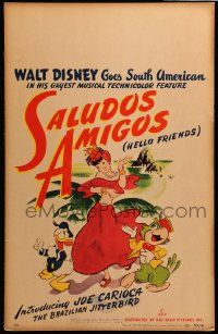 9h041 SALUDOS AMIGOS WC '44 Disney cartoon art of Donald Duck & Joe Carioca with sexy senorita!