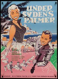 9j195 BENEATH THE PALMS ON THE BLUE SEA Danish '58 completely different artwork of Johns, Rubini!