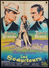 9j819 BEDTIME STORY French 23x32 '64 Grinsson art of Marlon Brando, David Niven & Shirley Jones!
