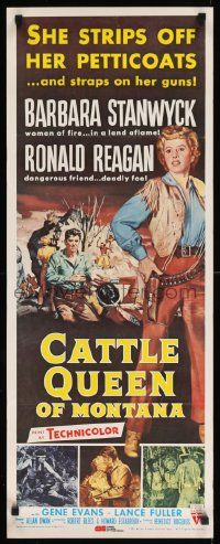 9k844 CATTLE QUEEN OF MONTANA 14x36 commercial poster '81 cowgirl Barbara Stanwyck, Ronald Reagan!