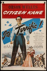 9k848 CITIZEN KANE 23x35 commercial poster '71 some called Welles a hero, others called him heel!