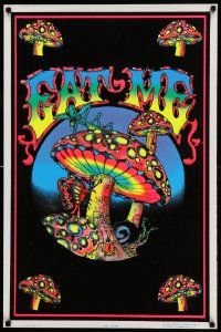 9k864 EAT ME 23x35 commercial poster '96 groovy psychedelic artwork of mushrooms and butterflies!