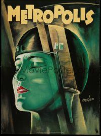 9k936 METROPOLIS 27x37 German commercial poster '00s Fritz Lang, cool art by Kurt Degen!