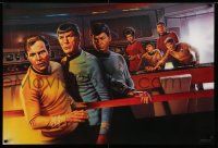 9k970 STAR TREK CREW 27x40 commercial poster '91 art of classic sci-fi cast on bridge!