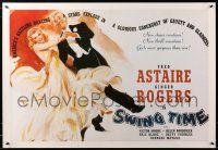 9k979 SWING TIME 26x38 commercial poster '80s art of Fred Astaire dancing w/Ginger Rogers!