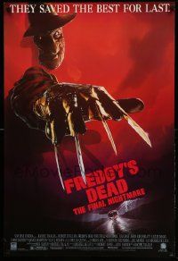 9k732 FREDDY'S DEAD 27x40 video poster '91 great art of Robert Englund as Freddy Krueger!