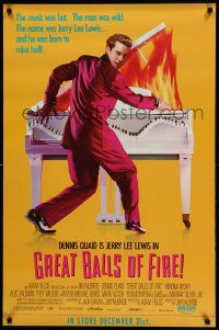 9k739 GREAT BALLS OF FIRE 2-sided 25x38 video poster '89 Dennis Quaid as rock & roll star!