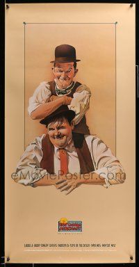 9k773 NOSTALGIA MERCHANT 20x40 video poster '85 Nelson art of Stan Laurel & Oliver Hardy!