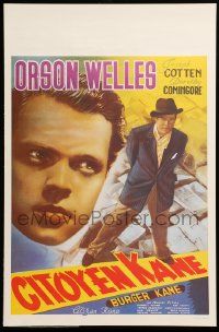 9k690 CITIZEN KANE 14x21 Belgian REPRO poster '80s different art of Orson Welles, Burger Kane!