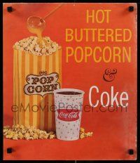 9k431 COCA-COLA HOT BUTTERED POPCORN & COKE 15x17 advertising poster '60s with melted 'butter'!