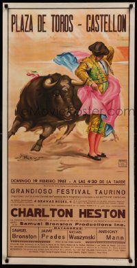 9k511 CHARLTON HESTON 21x42 Spanish bullfight poster '61 when he was given the key to the city!