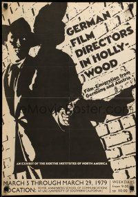 9k319 GERMAN FILM DIRECTORS IN HOLLYWOOD 2-sided 17x24 museum/art exhibition '79 detective w/gun!