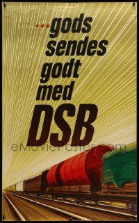 9k164 GODS SENDES GODT MED DSB 25x39 Danish advertising poster '50s art of fast moving train!