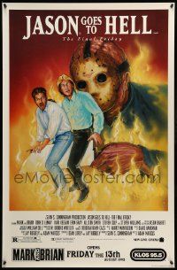 9k574 JASON GOES TO HELL 26x40 special '93 Friday the 13th, great different wacky artwork!