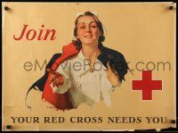 9k147 JOIN YOUR RED CROSS NEEDS YOU 20x27 special '32 Charles Edward Chambers art of pretty nurse!