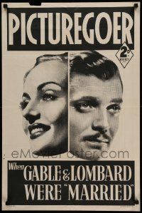 9k157 PICTUREGOER 20x30 English special '39 wonderful close of up gorgeous Carole Lombard & Gable!