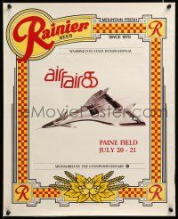 9k458 RAINIER BEER 18x22 advertising poster '85 cool airplane image, Airfair, mountain fresh!