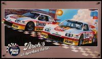 9k466 STROH'S IS SPOKEN HERE 22x38 advertising poster '80s great artwork of two race cars!
