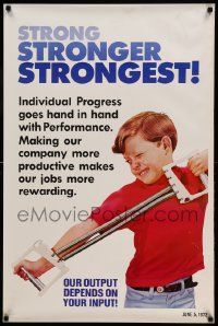 9k221 STRONG STRONGER STRONGEST 24x37 motivational poster '72 cool image of a boy exercising!