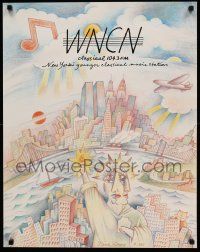 9k415 WNCN 23x29 music poster '87 NYC skyline and Statue of Liberty artwork by Paul Davis!