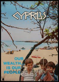 9k287 CYPRUS 19x27 travel poster '70s great images of kids and people on beach!