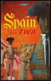 9k306 TWA SPAIN 25x40 travel poster '60s David Klein art of matadors in ring!