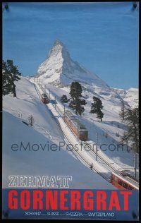 9k307 ZERMATT - GORNEGRAT 25x40 Swiss travel poster '80 trains heading to the iconic Matterhorn!