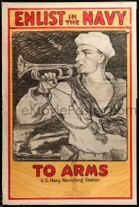 9k120 ENLIST IN THE NAVY 27x41 WWI war poster 1917 Milton Bancroft art of sailor playing bugle!