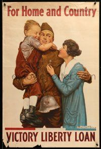 9k122 FOR HOME & COUNTRY 20x30 WWI war poster 1918 Alfred Everitt Orr art of reunited family!