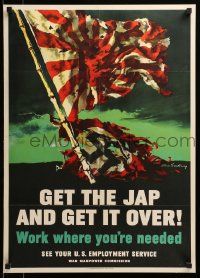 9k088 GET THE JAP & GET IT OVER 20x28 WWII war poster '45 art of tattered Japanese & Nazi flags!
