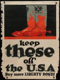 9k126 KEEP THESE OFF THE U.S.A. 30x40 WWI war poster 1917 John Norton art of bloody German boots!