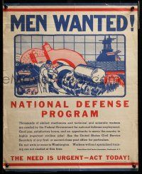 9k096 MEN WANTED NATIONAL DEFENSE PROGRAM 16x20 WWII war poster '40 gov't needs skilled mechanics!