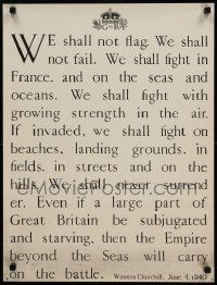 9k114 WINSTON CHURCHILL 19x25 English WWII war poster '40s we shall never surrender!