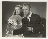 9m201 CORNERED 8x10 key book still '46 c/u of Dick Powell w/gun & Micheline Cheirel by Bachrach!