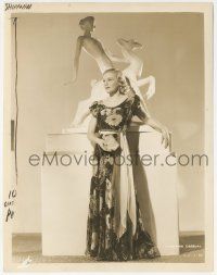 9m498 MADELEINE CARROLL 8x10.25 still '30s posing in great dress in front of cool statue!
