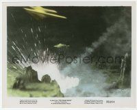 9m038 THIS ISLAND EARTH color 8x10.25 still '55 cool image of spaceship crashing in barren area!