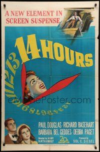 9p010 14 HOURS 1sh '51 Richard Basehart, Paul Douglas, Barbara Bel Geddes, cool clock design!