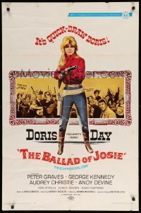 9p076 BALLAD OF JOSIE 1sh '68 cool full-length art of quick-draw Doris Day pointing shotgun!